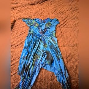 One World Womens Large Midi Knee Length Dress Assymestrical Blue